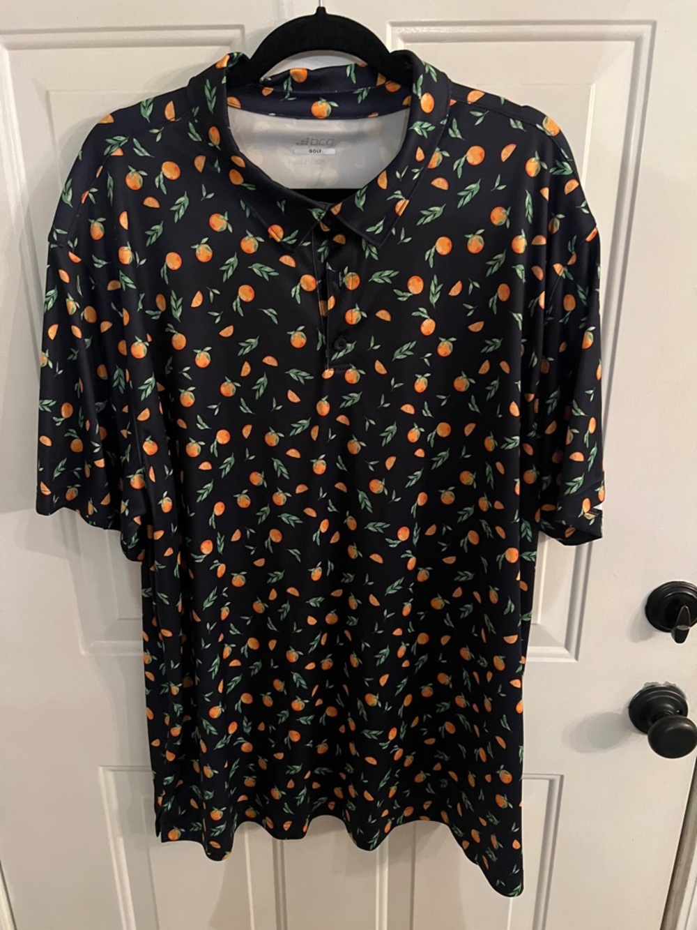 Men's Black Polo with Orange Fruit Print